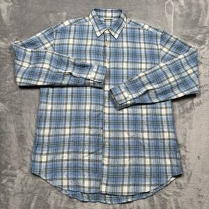 AURALEE Airy Wool Check Shirt Blue Check 100% Wool Japan A24AS01WN Size 5 Large